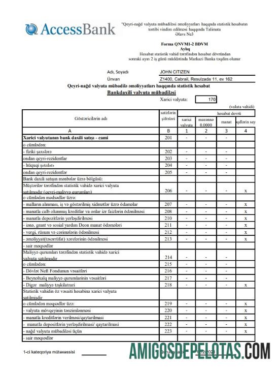 Azerbaijan Access Bank (azerbaijani) Excel Pdf modelo